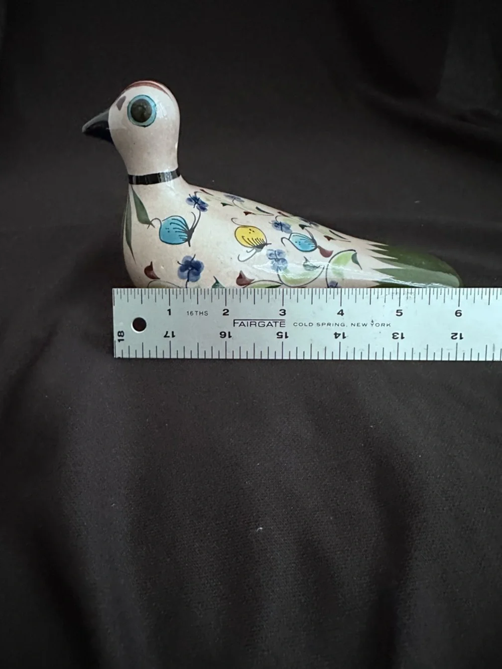 Tonala Hand-Painted Mexican Pottery Bird Figurine in Cream with Floral Accents